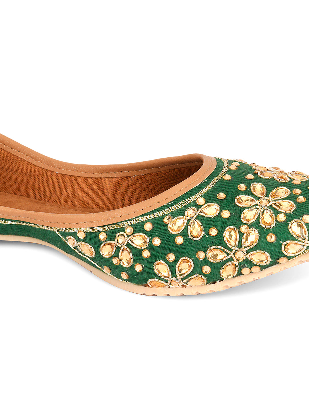 DESI COLOUR Women Green Embellished Mojaris