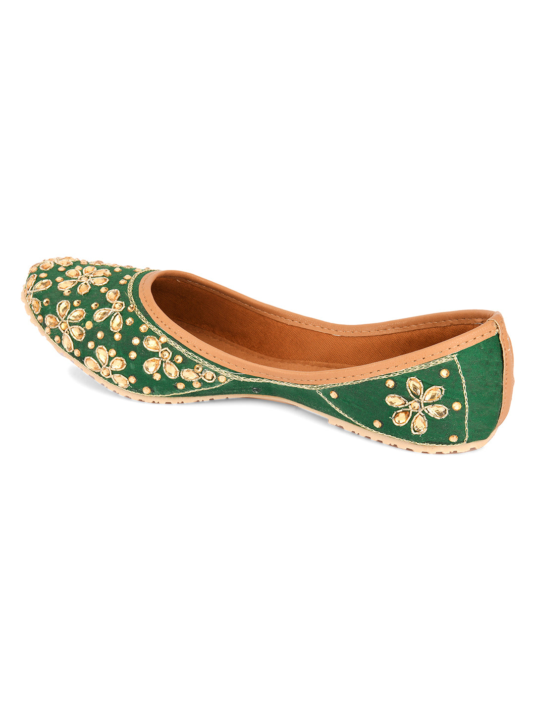 DESI COLOUR Women Green Embellished Mojaris