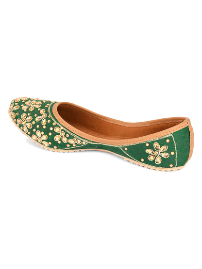 DESI COLOUR Women Green Embellished Mojaris