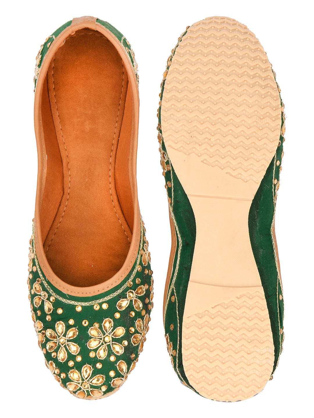 DESI COLOUR Women Green Embellished Mojaris