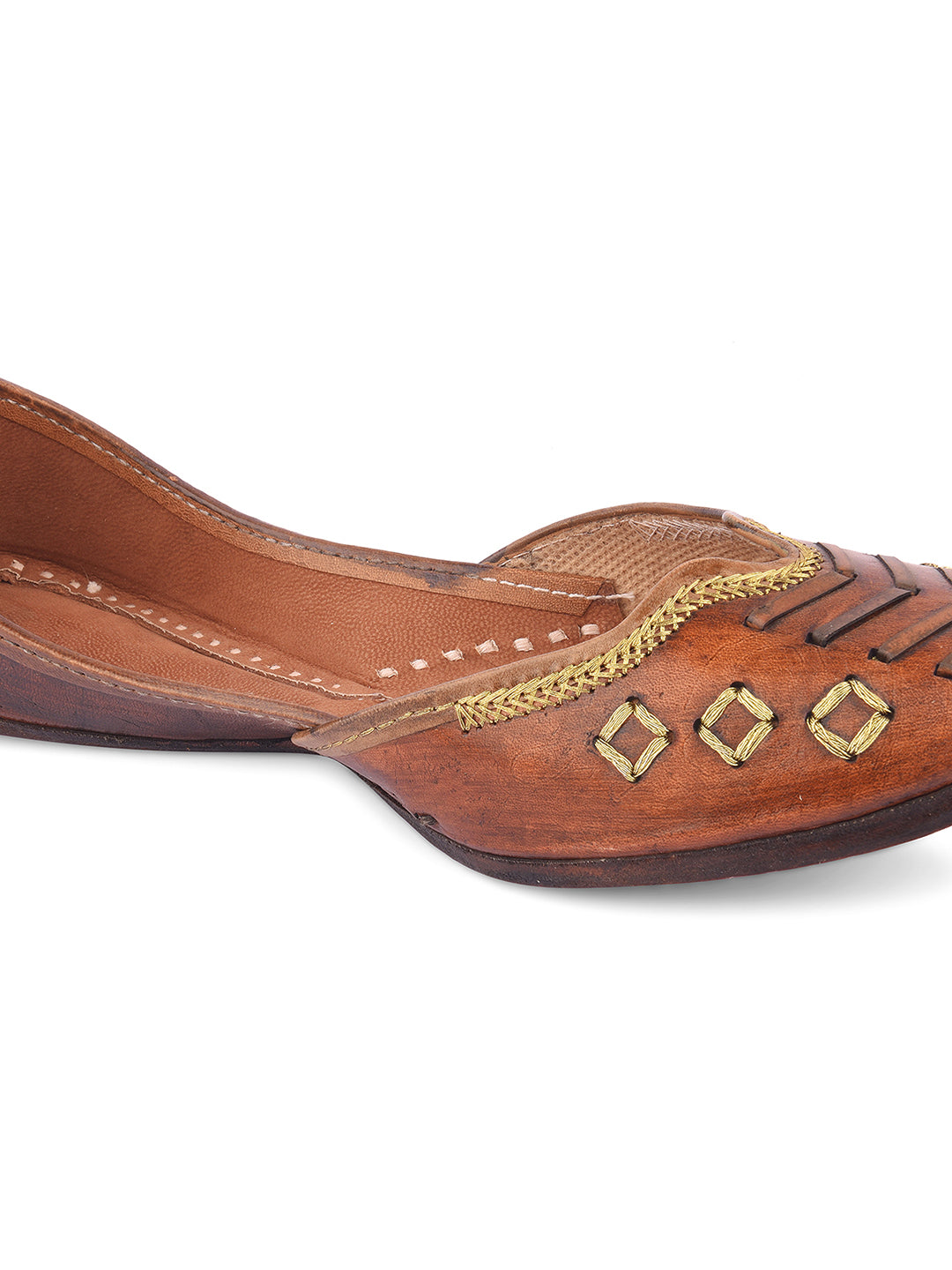 DESI COLOUR Women Brown Textured Mojaris