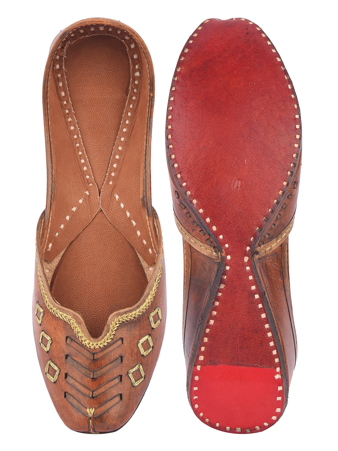 DESI COLOUR Women Brown Textured Mojaris