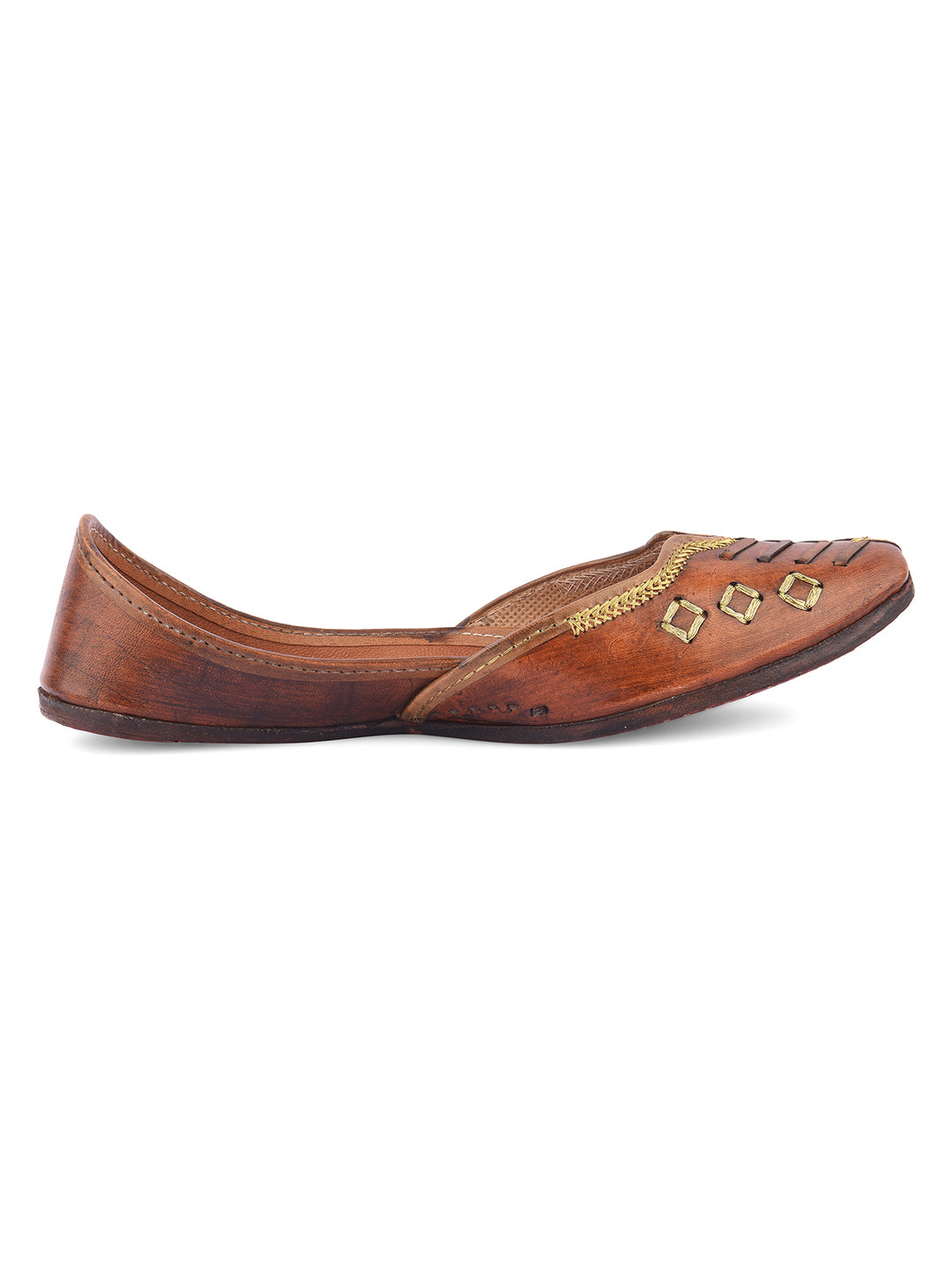 DESI COLOUR Women Brown Textured Mojaris