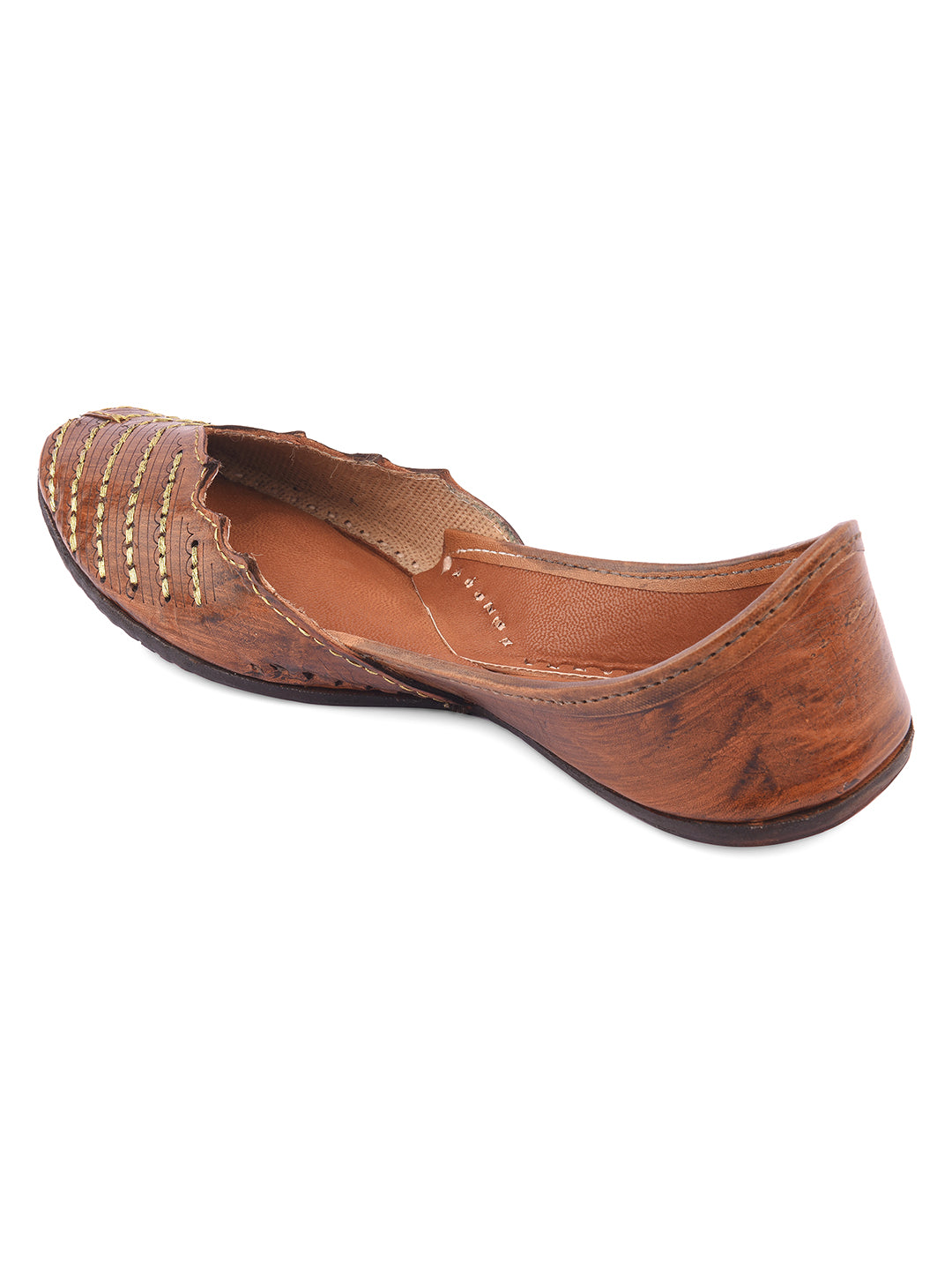 DESI COLOUR Women Red Handcrafted Embellished Leather Mojaris