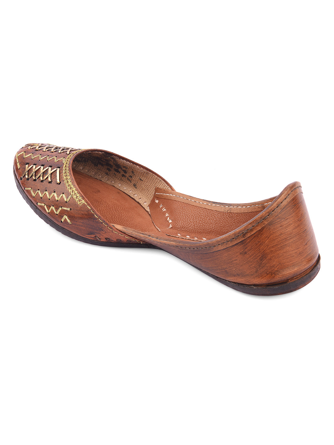 DESI COLOUR Women Brown Solid Leather Mojaris
