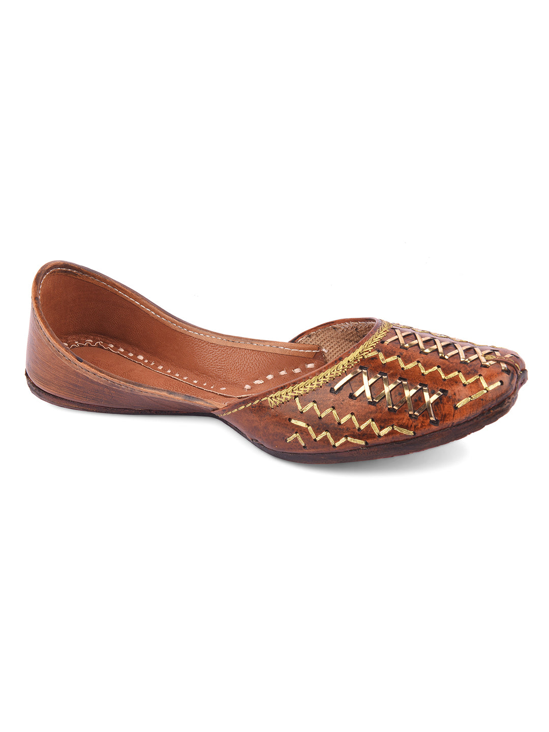 DESI COLOUR Women Brown Solid Leather Mojaris