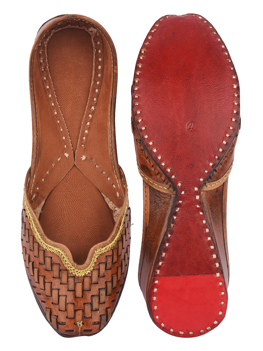 DESI COLOUR Women Brown Embellished Leather Mojaris