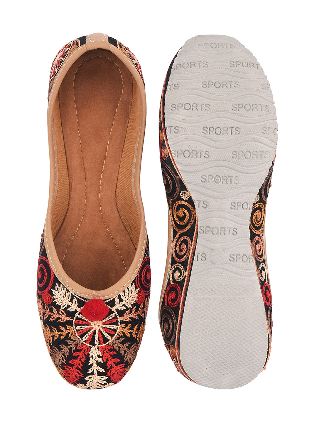 DESI COLOUR Women Black Woven Design Mojaris