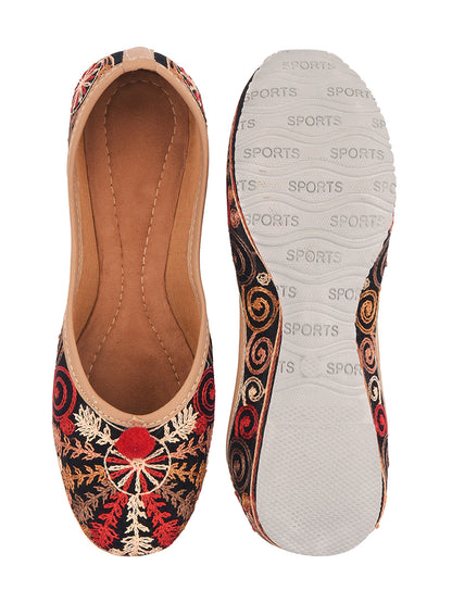 DESI COLOUR Women Black Woven Design Mojaris