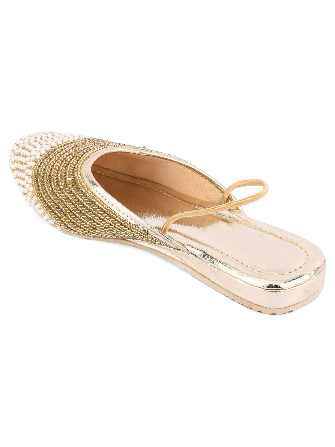 DESI COLOUR Women Gold-Toned Embellished Canvas Mules
