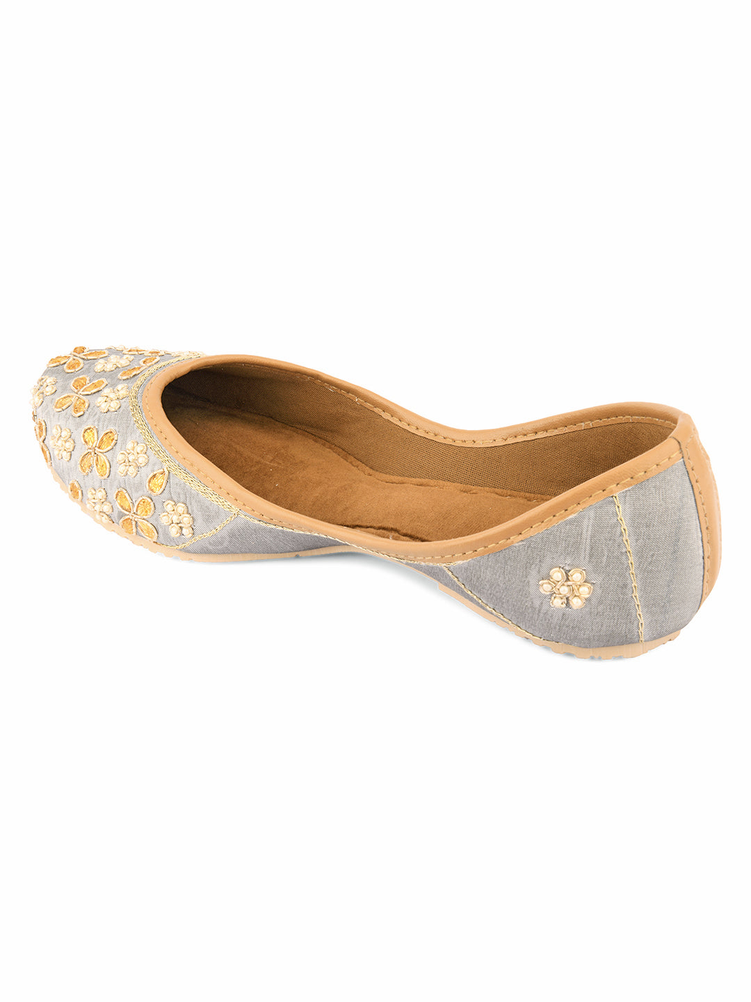 DESI COLOUR Women Grey Floral Embellished Mojaris