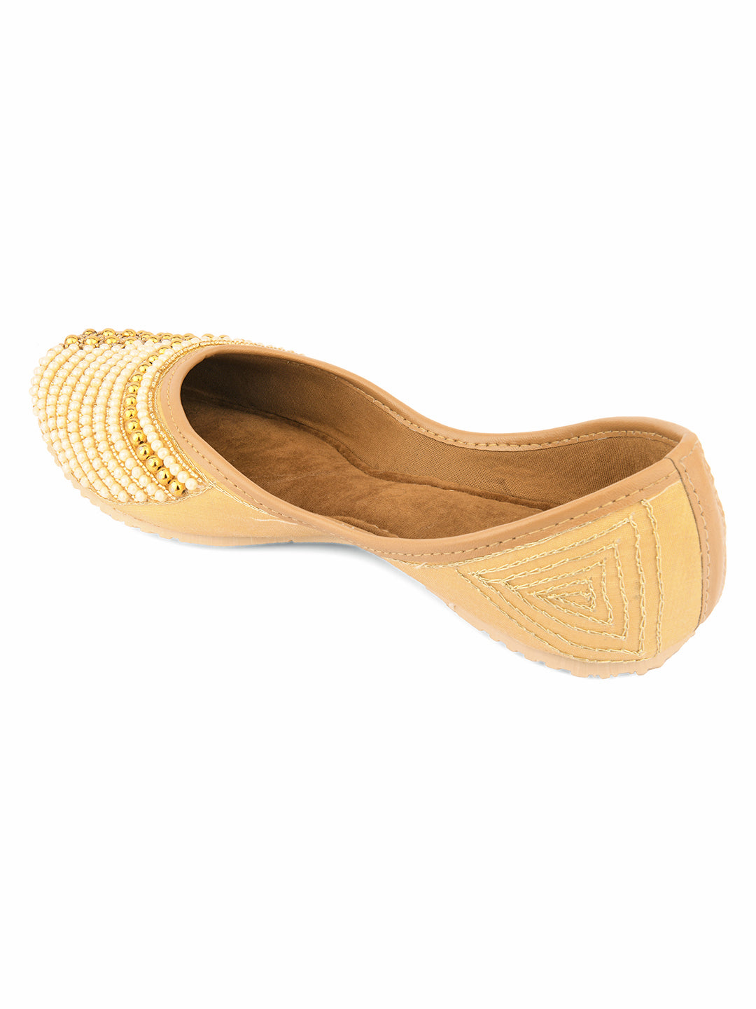 DESI COLOUR Women Gold-Toned Embellished Mojaris
