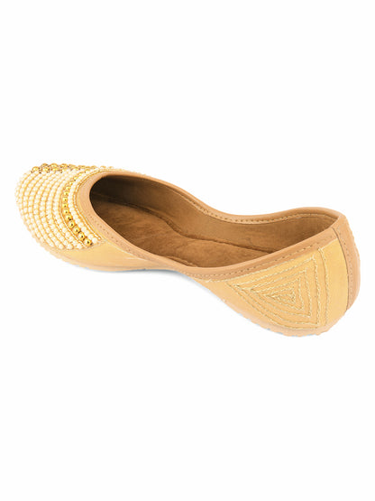 DESI COLOUR Women Gold-Toned Embellished Mojaris