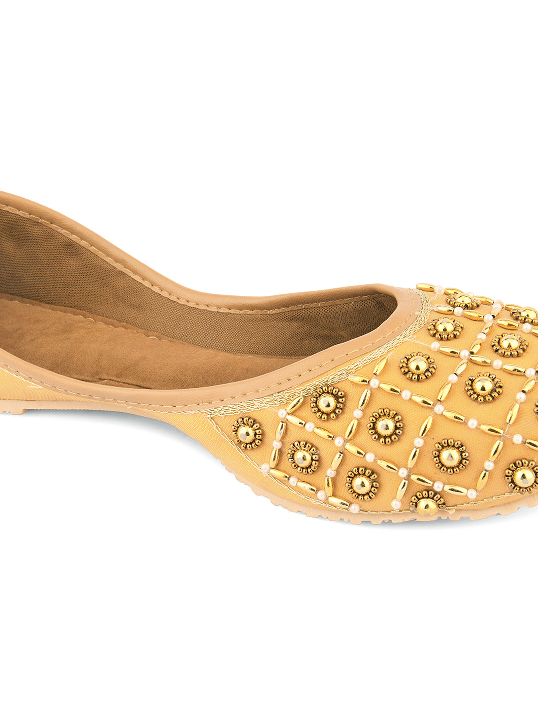 DESI COLOUR Women Gold-Toned Embellished Mojaris