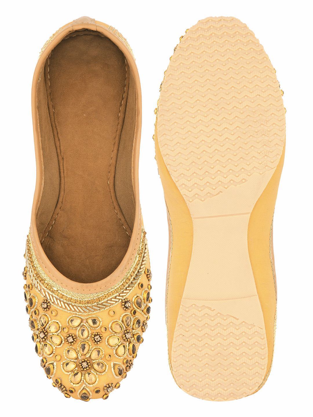 DESI COLOUR Women Gold-Toned Embellished Mojaris