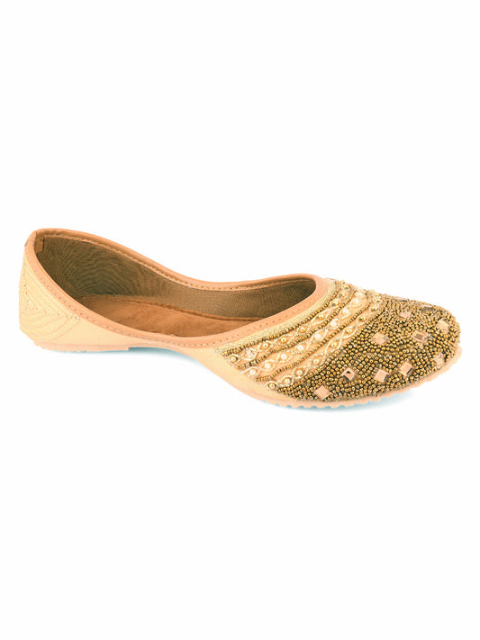 DESI COLOUR Women Gold-Toned Embellished Mojaris