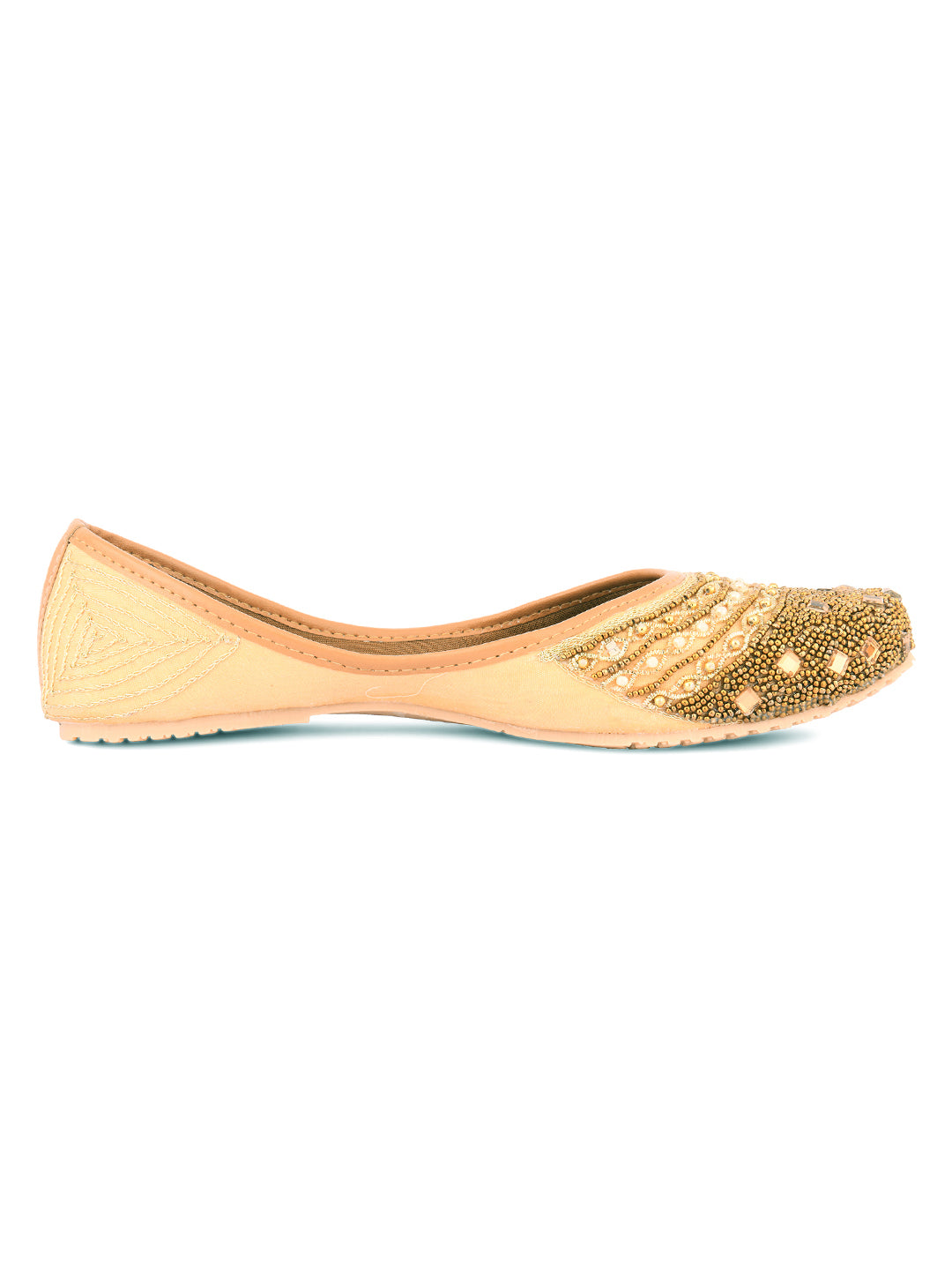 DESI COLOUR Women Gold-Toned Embellished Mojaris
