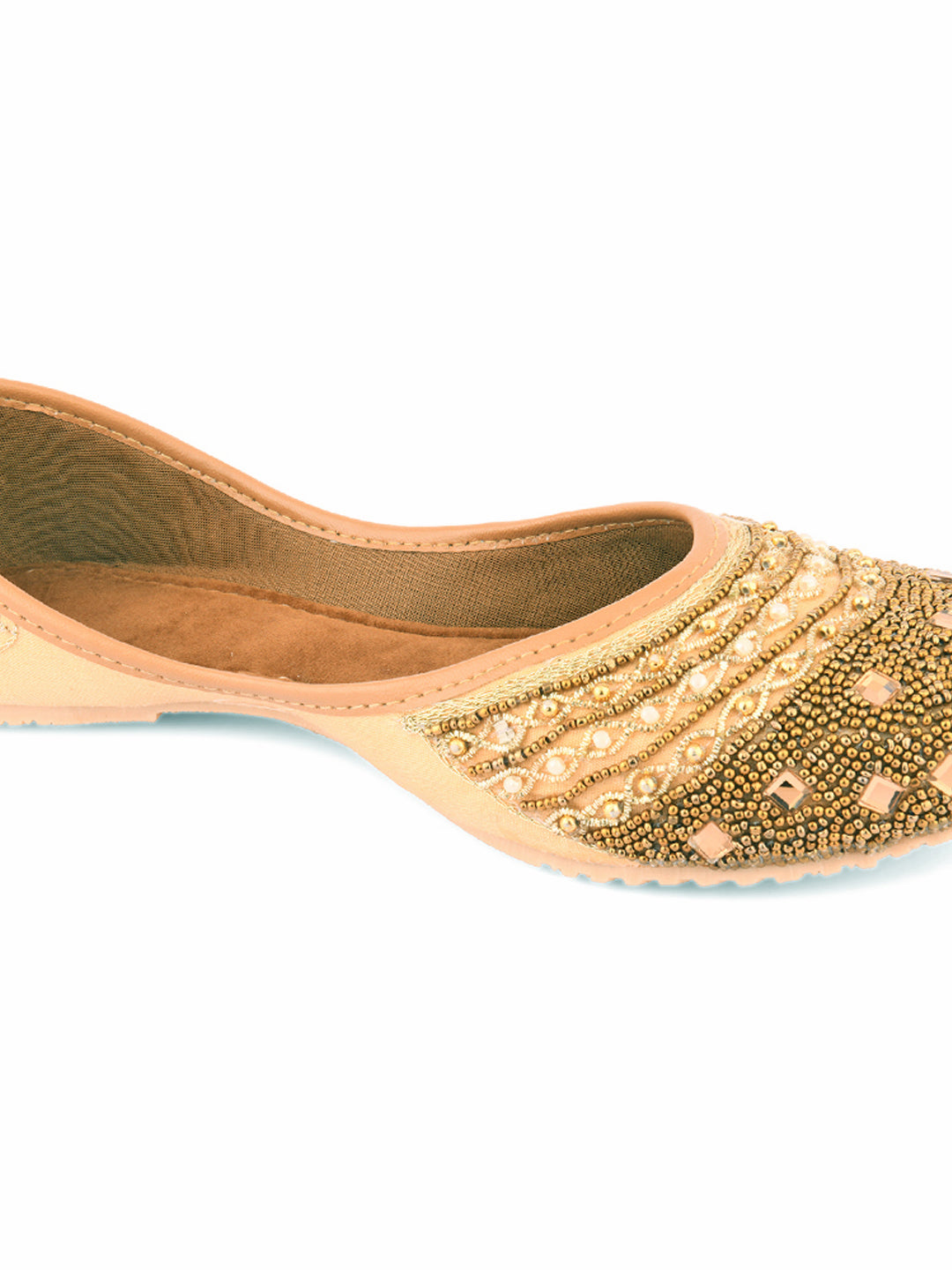 DESI COLOUR Women Gold-Toned Embellished Mojaris
