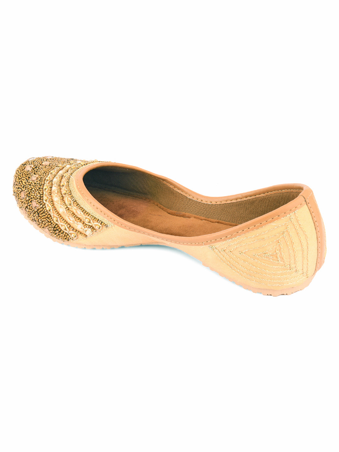 DESI COLOUR Women Gold-Toned Embellished Mojaris