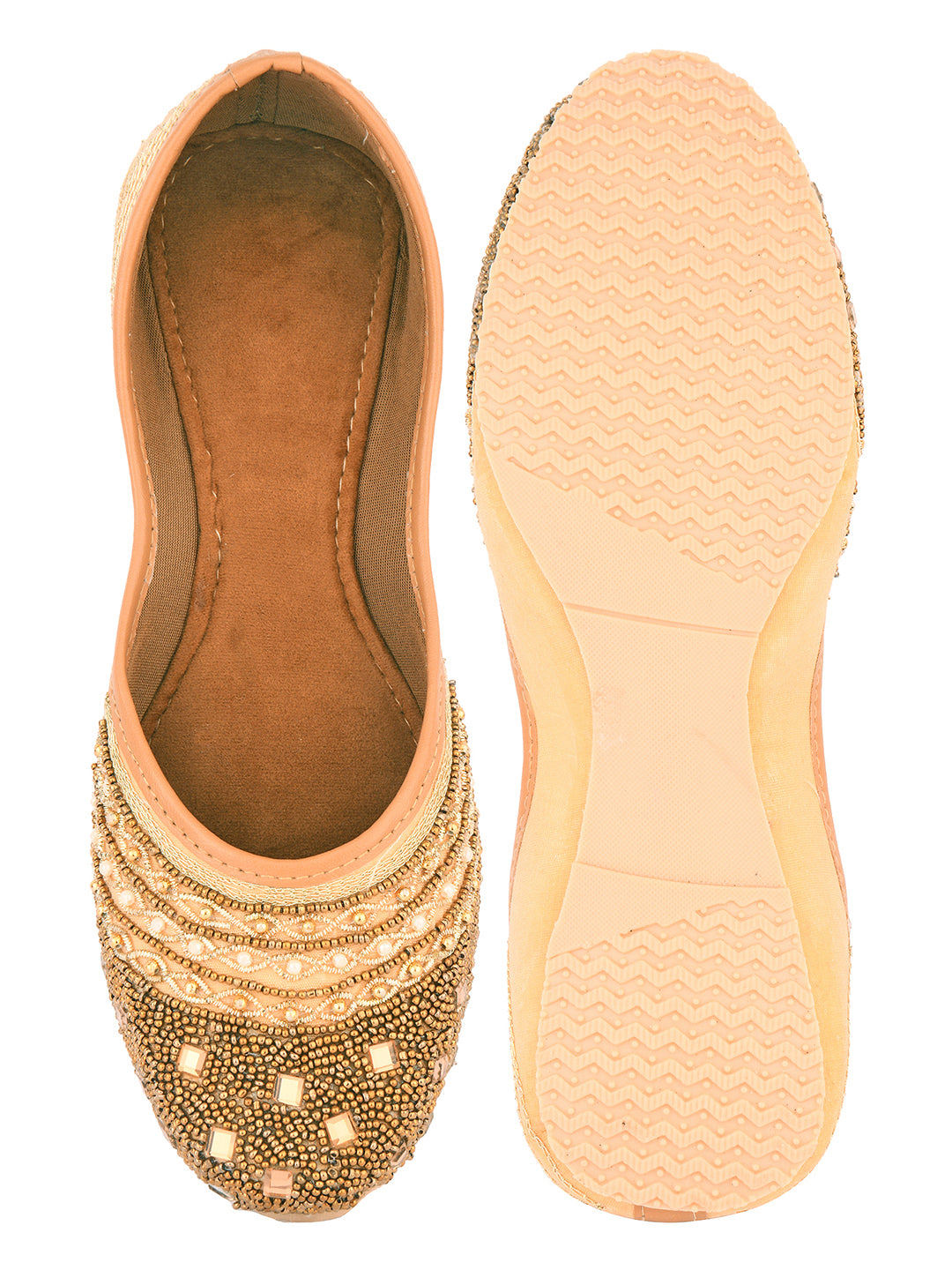 DESI COLOUR Women Gold-Toned Embellished Mojaris