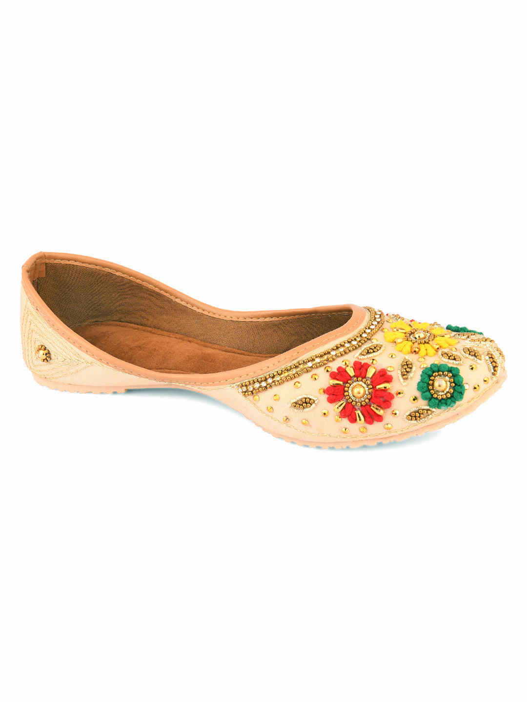 DESI COLOUR Women Gold-Toned Embellished Mojaris