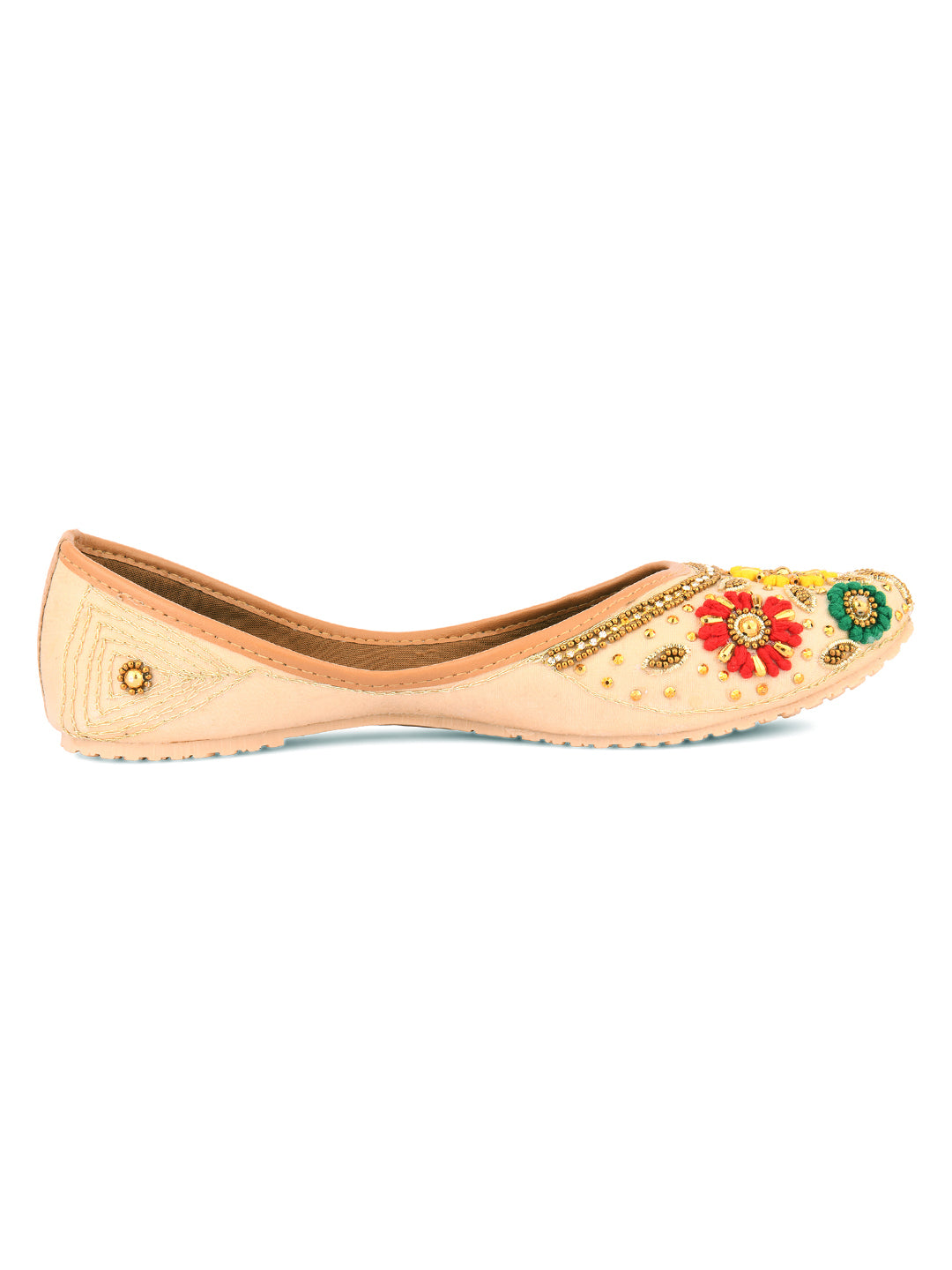 DESI COLOUR Women Gold-Toned Embellished Mojaris