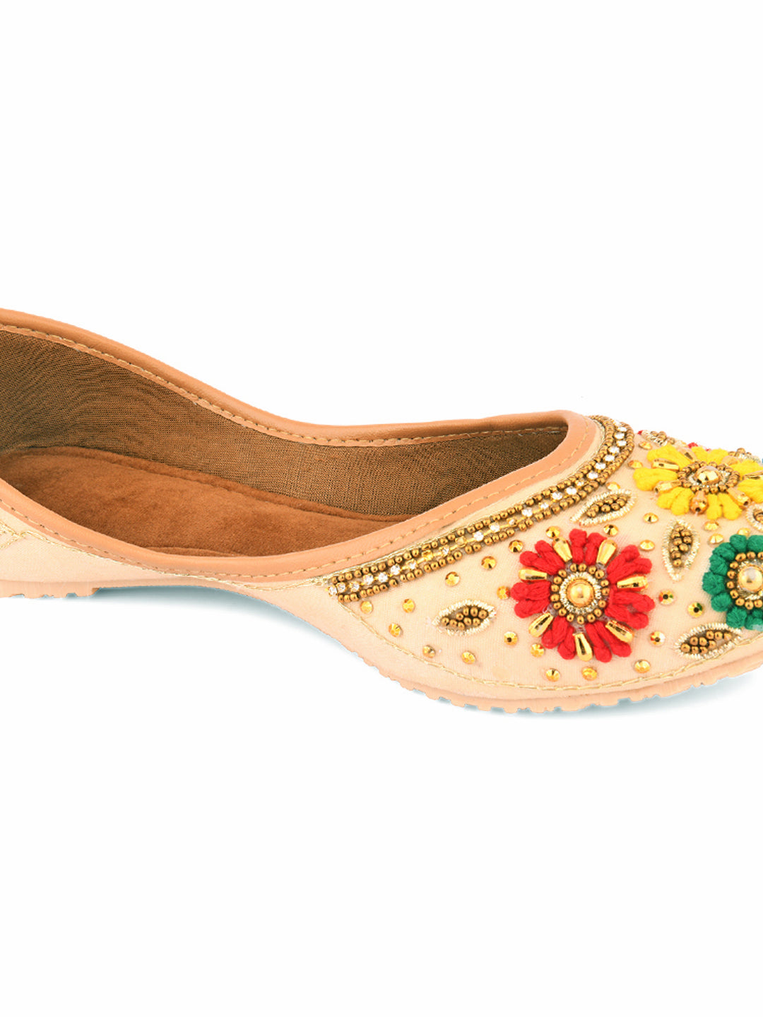 DESI COLOUR Women Gold-Toned Embellished Mojaris
