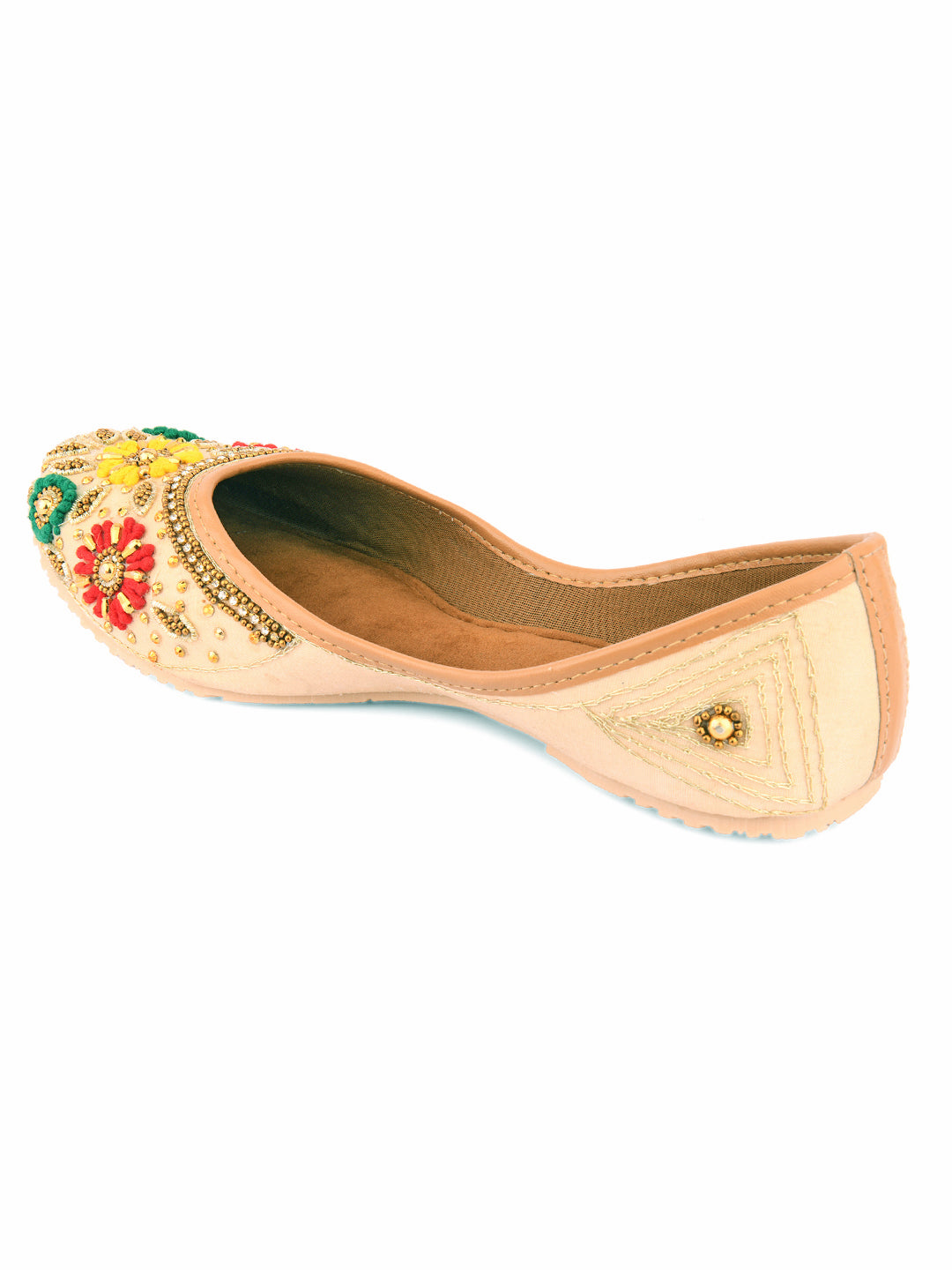 DESI COLOUR Women Gold-Toned Embellished Mojaris