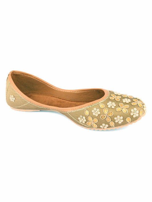 DESI COLOUR Women Olive Green Embellished Mojaris