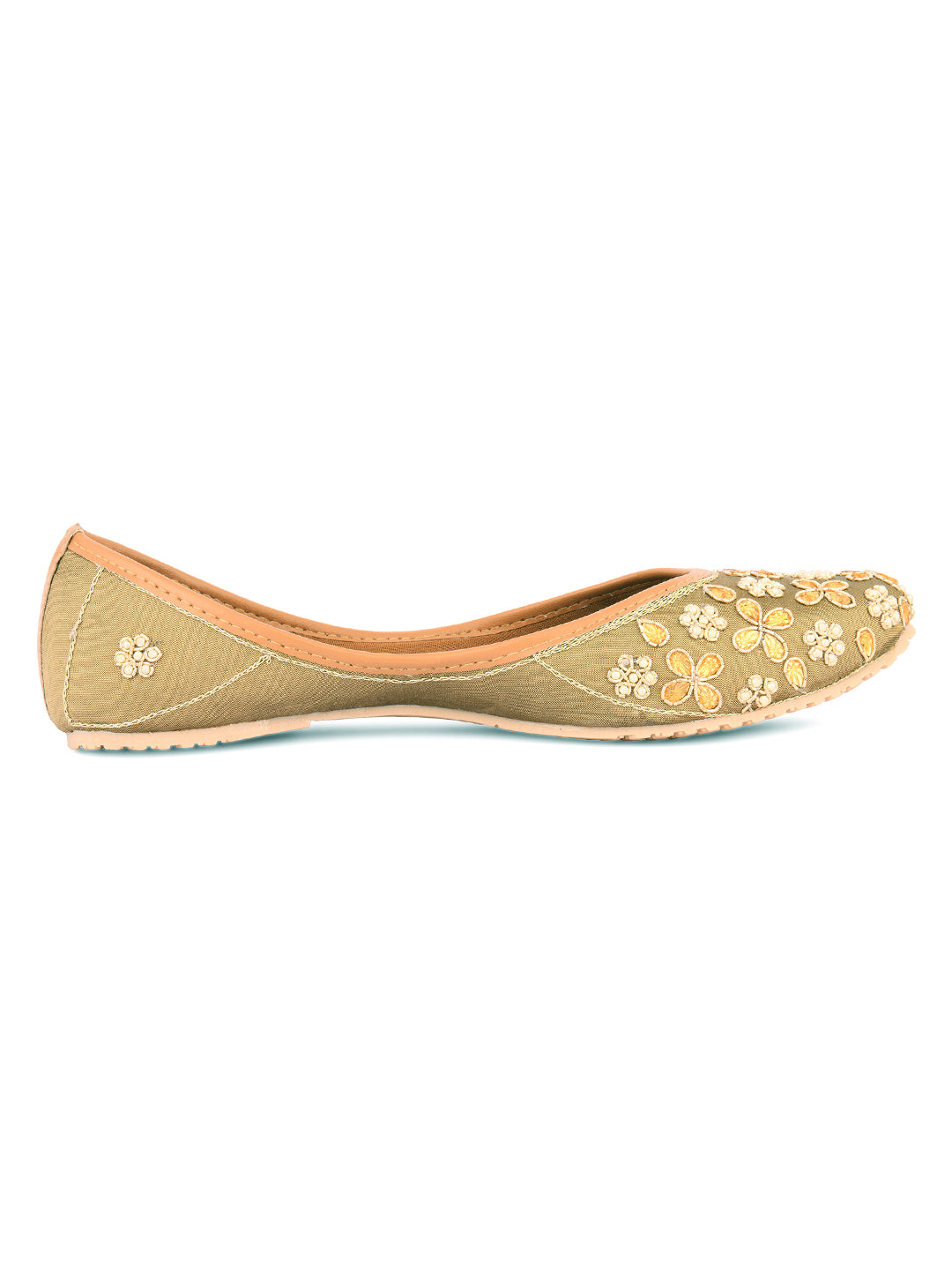 DESI COLOUR Women Olive Green Embellished Mojaris