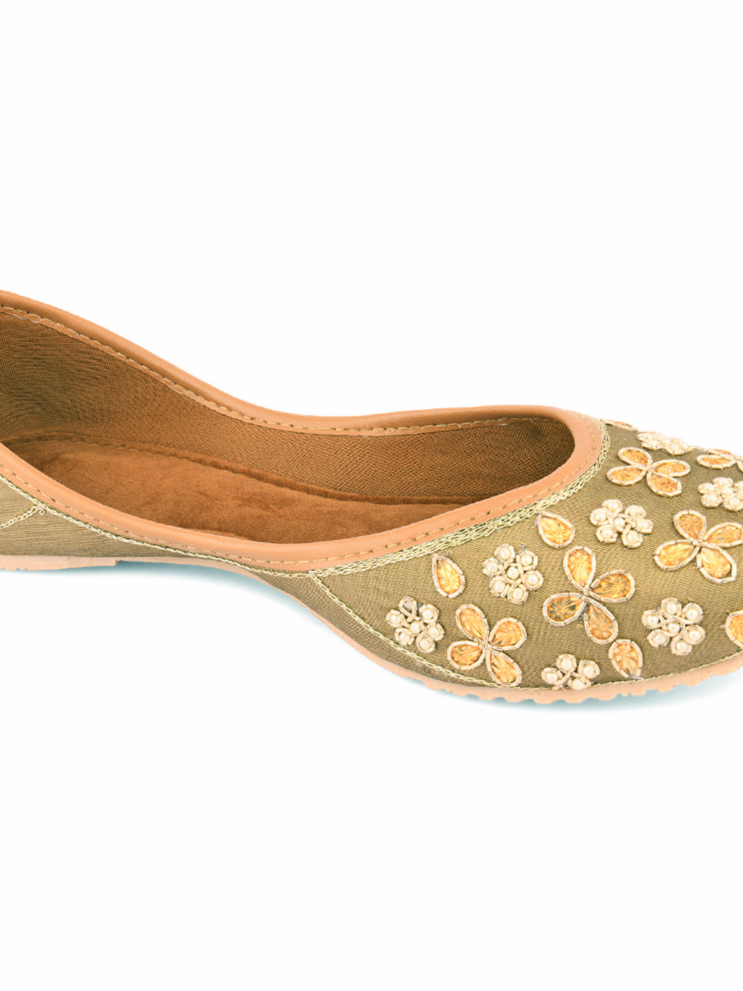 DESI COLOUR Women Olive Green Embellished Mojaris