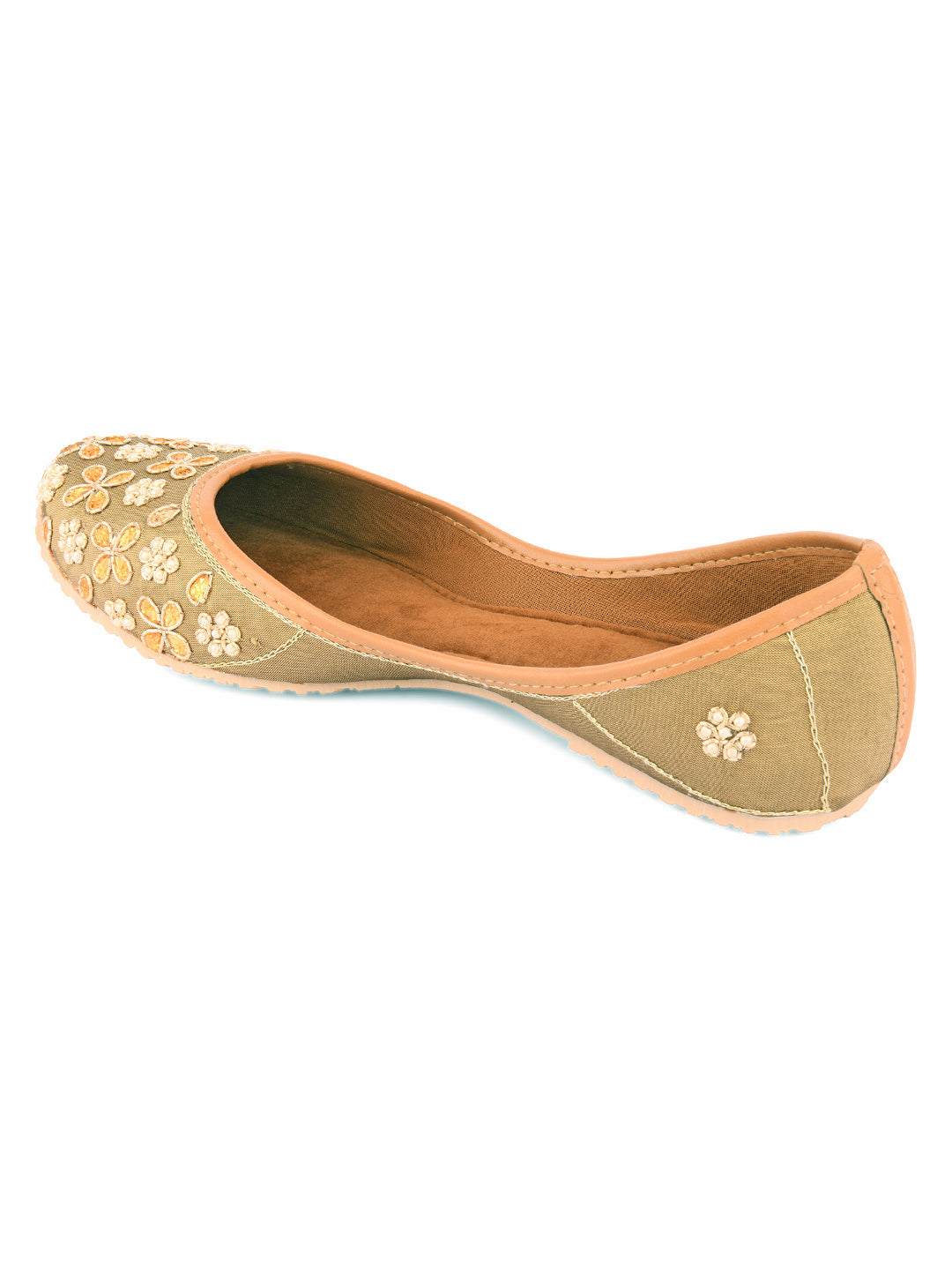DESI COLOUR Women Olive Green Embellished Mojaris