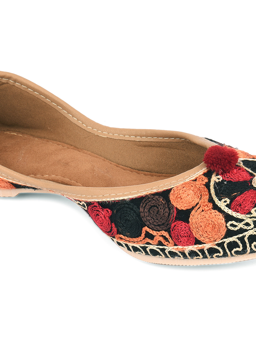 DESI COLOUR Women Pink  Gold-Toned Woven Design Velvet Mojaris