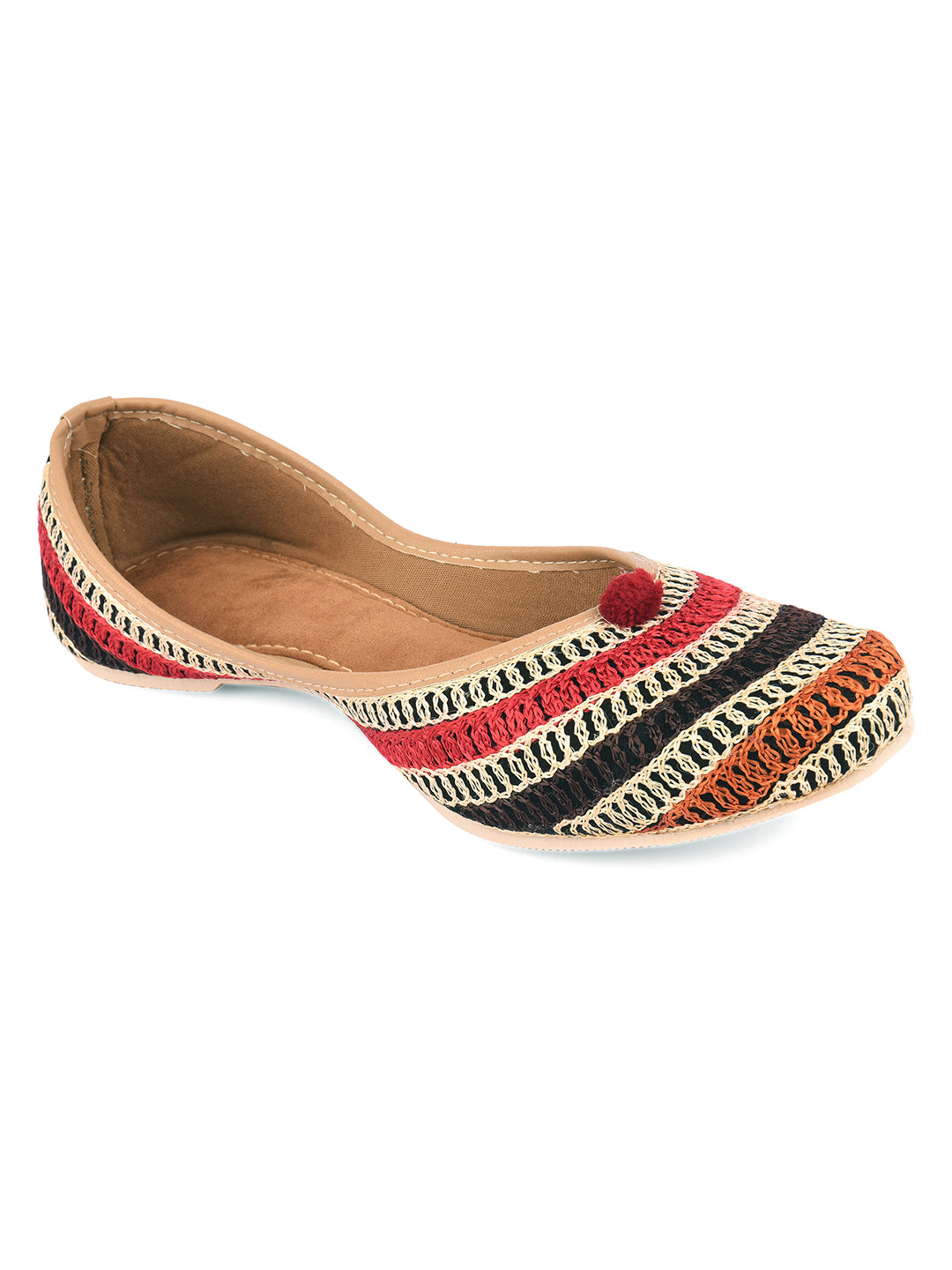 DESI COLOUR Women Pink  Gold-Toned Woven Design Velvet Mojaris