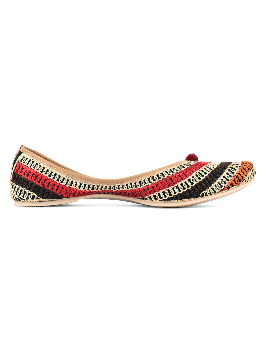 DESI COLOUR Women Beige Ethnic Mojaris Flats