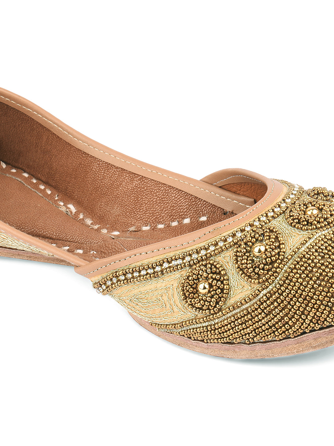 DESI COLOUR Women Gold Embellished Mojaris