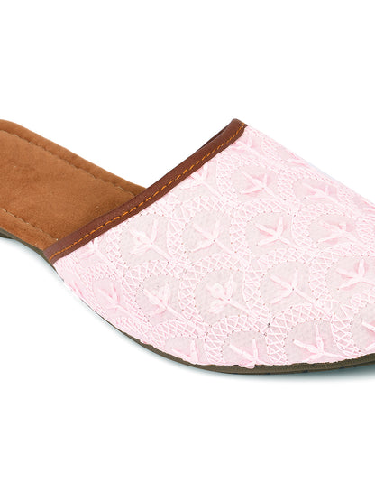 DESI COLOUR Women Maroon Embellished Mules with Laser Cuts Flats
