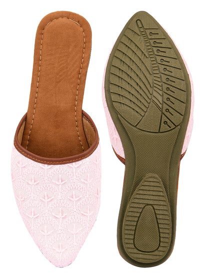 DESI COLOUR Women Maroon Embellished Mules with Laser Cuts Flats
