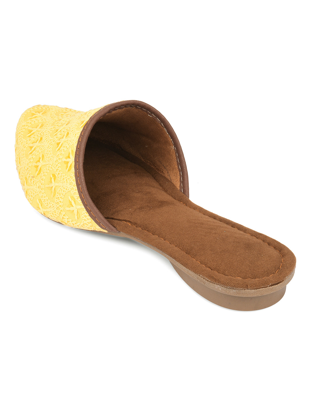 DESI COLOUR Women Yellow Embroidered Mules Flats
