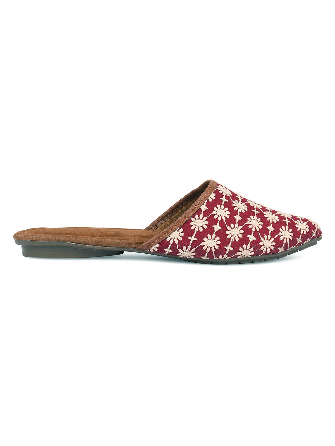 DESI COLOUR Women Red Embellished Mules Flats