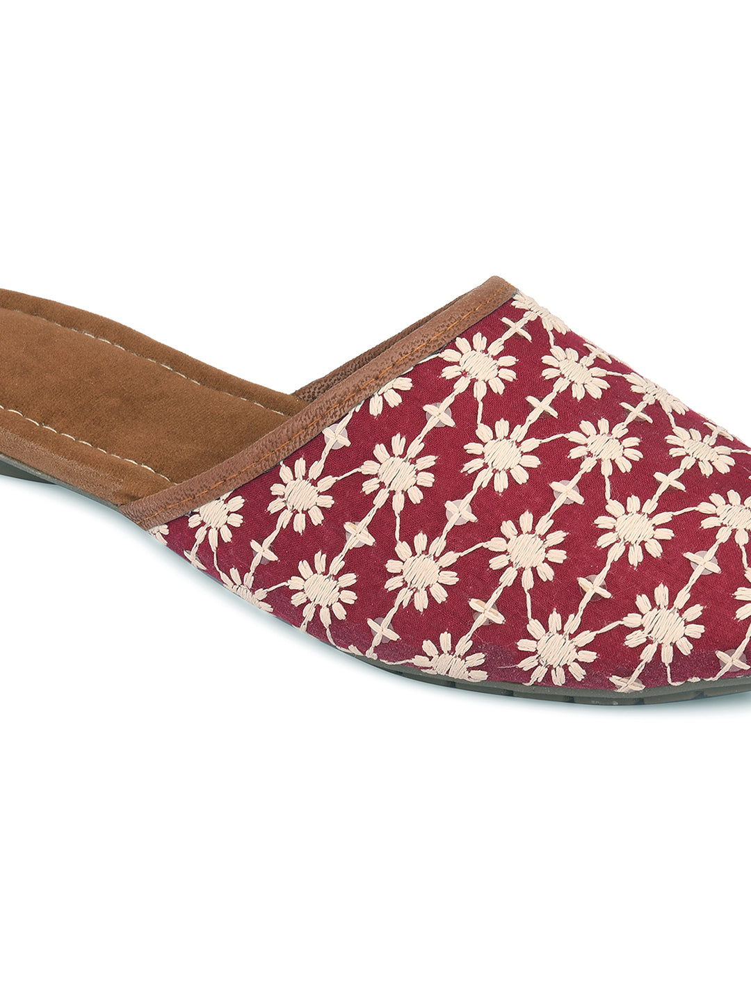 DESI COLOUR Women Red Embellished Mules Flats