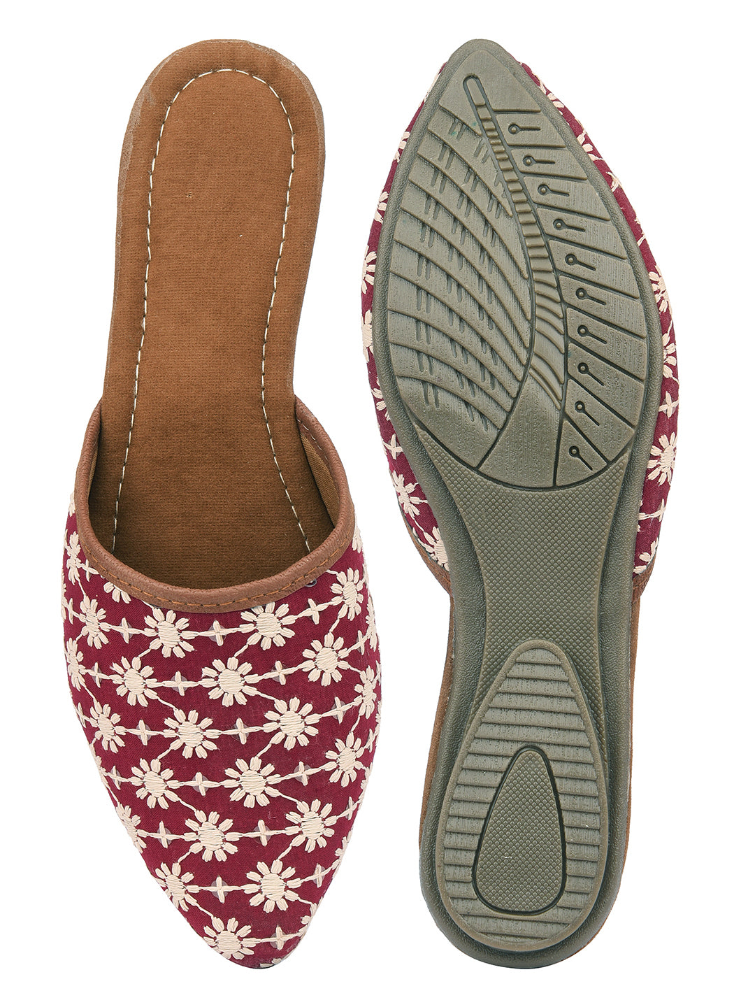 DESI COLOUR Women Red Embellished Mules Flats