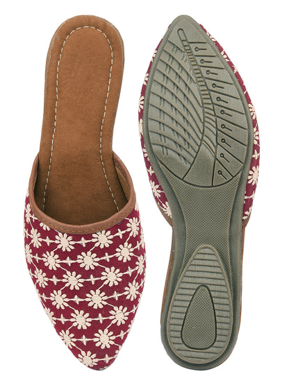 DESI COLOUR Women Red Embellished Mules Flats