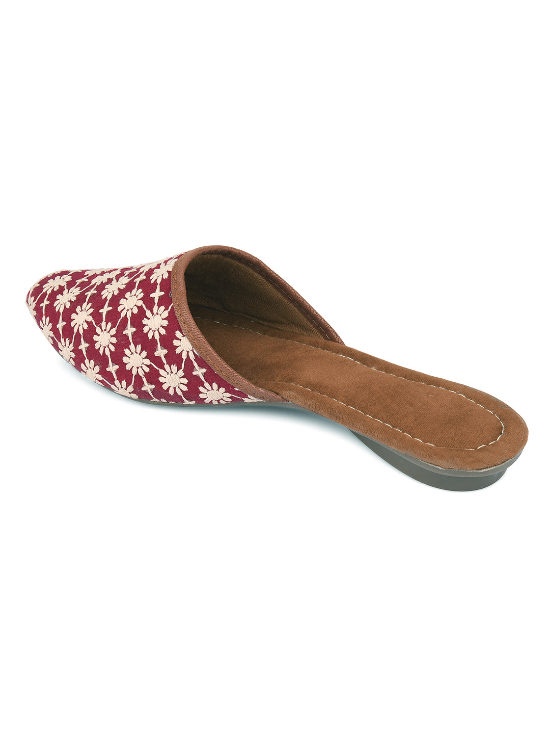 DESI COLOUR Women Red Embellished Mules Flats