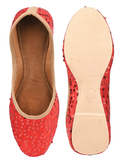 DESI COLOUR Women Yellow Textured Leather Ethnic Mojaris Flats