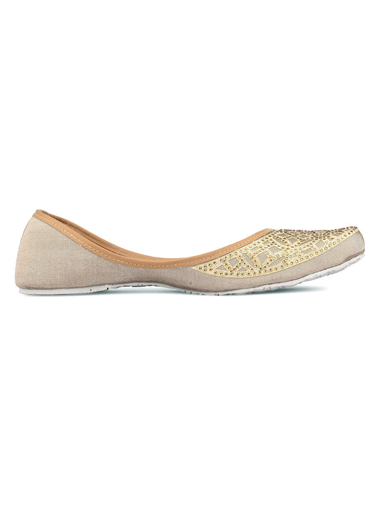 DESI COLOUR Women Gold Toned Handcrafted Ethnic Embellished Leather Mojaris Flats