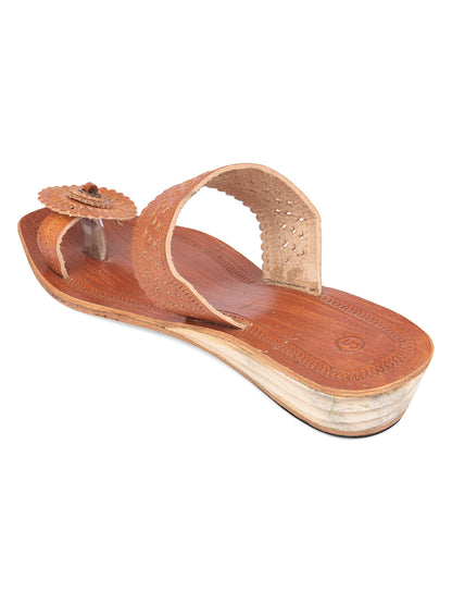 DESI COLOUR Women Brown Embellished Open Toe Flats