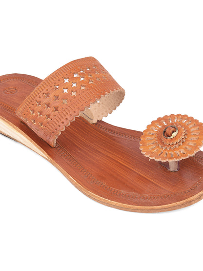 DESI COLOUR Women Brown Embellished Open Toe Flats
