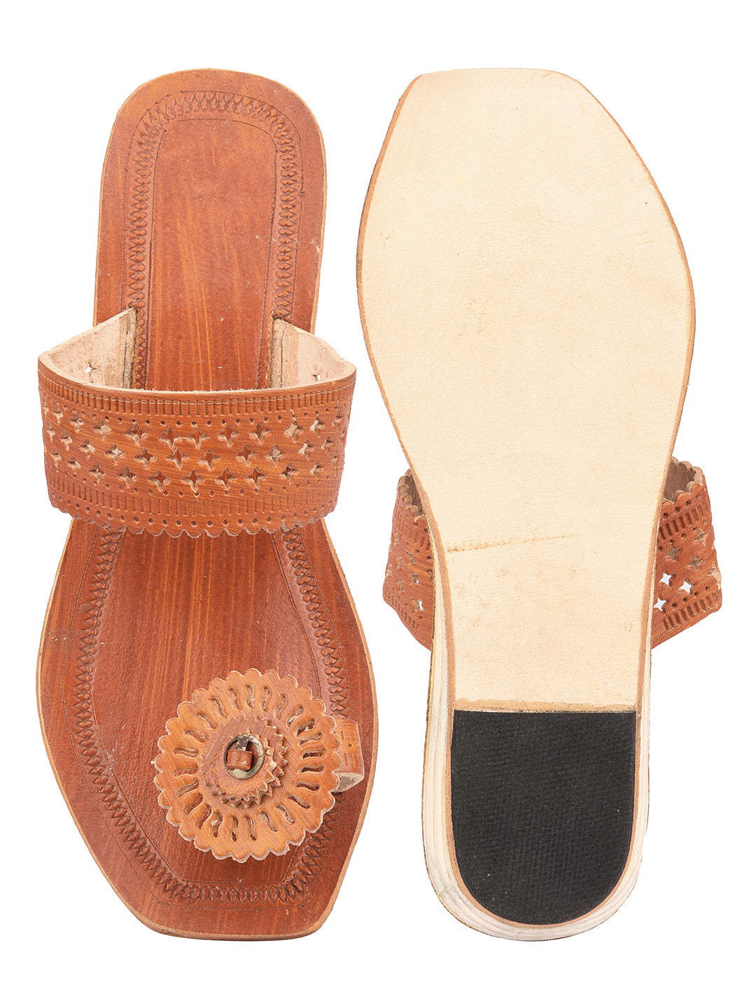 DESI COLOUR Women Brown Embellished Open Toe Flats