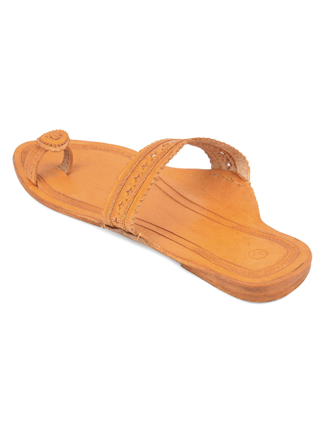 DESI COLOUR Women Tan Brown Ethnic One Toe Flats with Laser Cuts